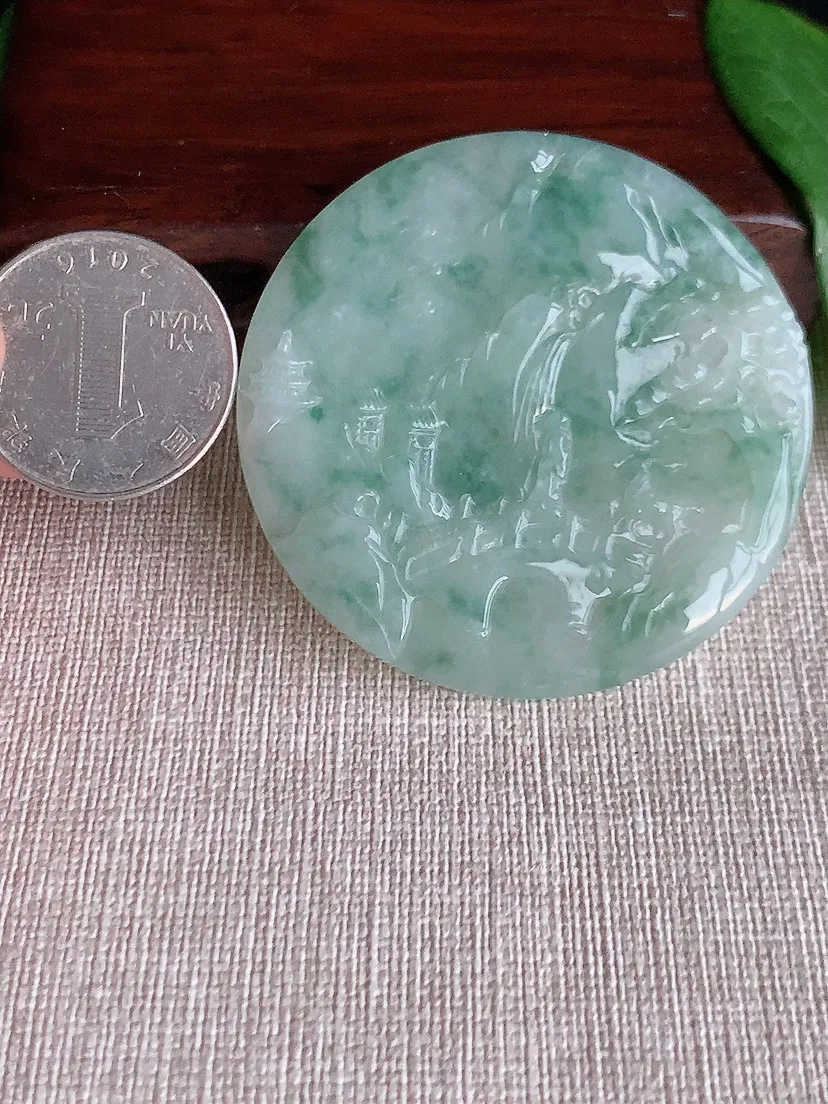 天然A货翡翠冰润飘花意境山水牌吊坠尺寸53.5×5.5m量32.03g 0521