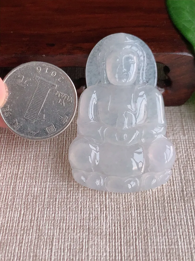 天然A货翡翠白月光正装观音吊坠尺寸50.8×33.2×4.7m量14.90g 0521