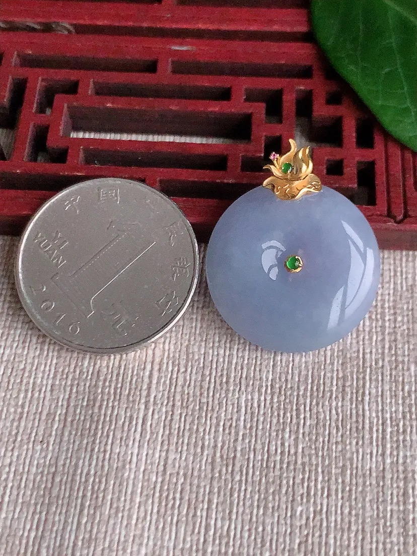 天然A货翡翠18K紫罗兰平安扣吊坠尺寸28.2×23×6.3m量7.24g 0521