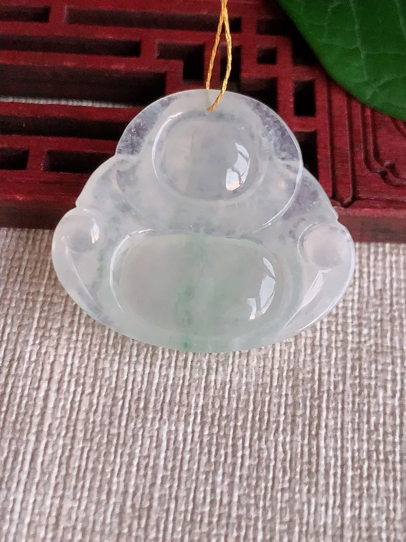 天然A货翡翠飘花佛公吊坠尺寸27.5×31.3×5.7m量8.04g 0521