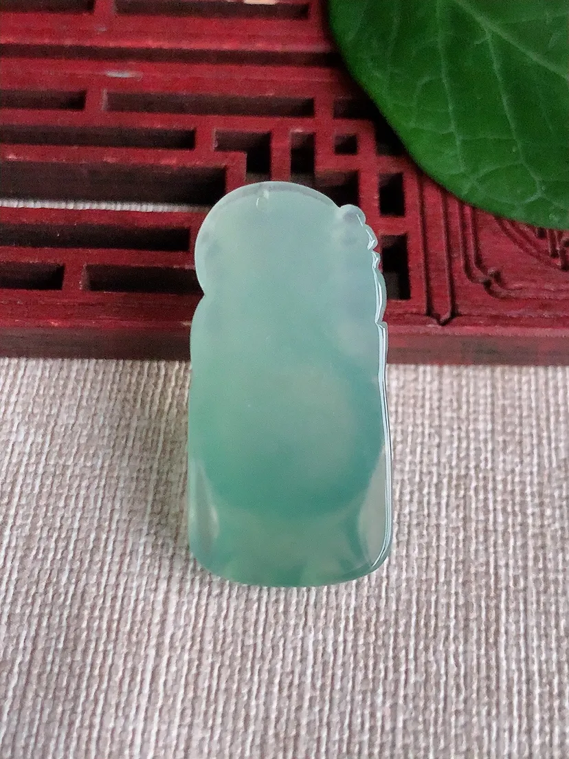 天然A货翡翠晴水一刀切财神爷吊坠尺寸34×17×9.6m量11.05g 0521