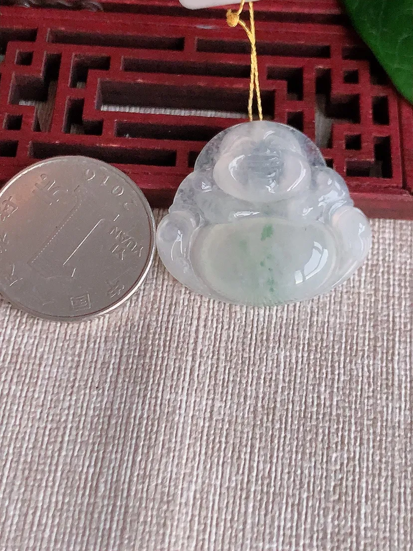 天然A货翡翠飘花佛公吊坠尺寸27.5×31.3×5.7m量8.04g 0521