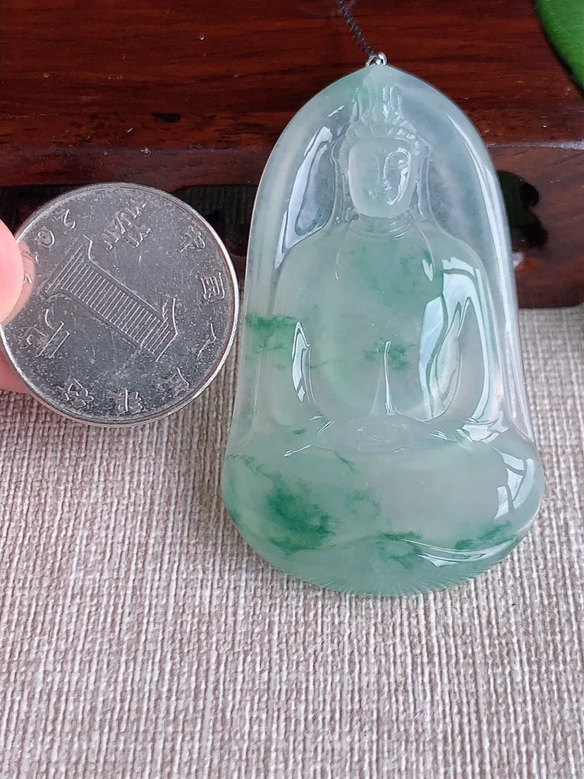 a货翡翠老坑冰种飘花观音吊坠  尺寸54.2×31.7×6mm 重量19.13g 0522