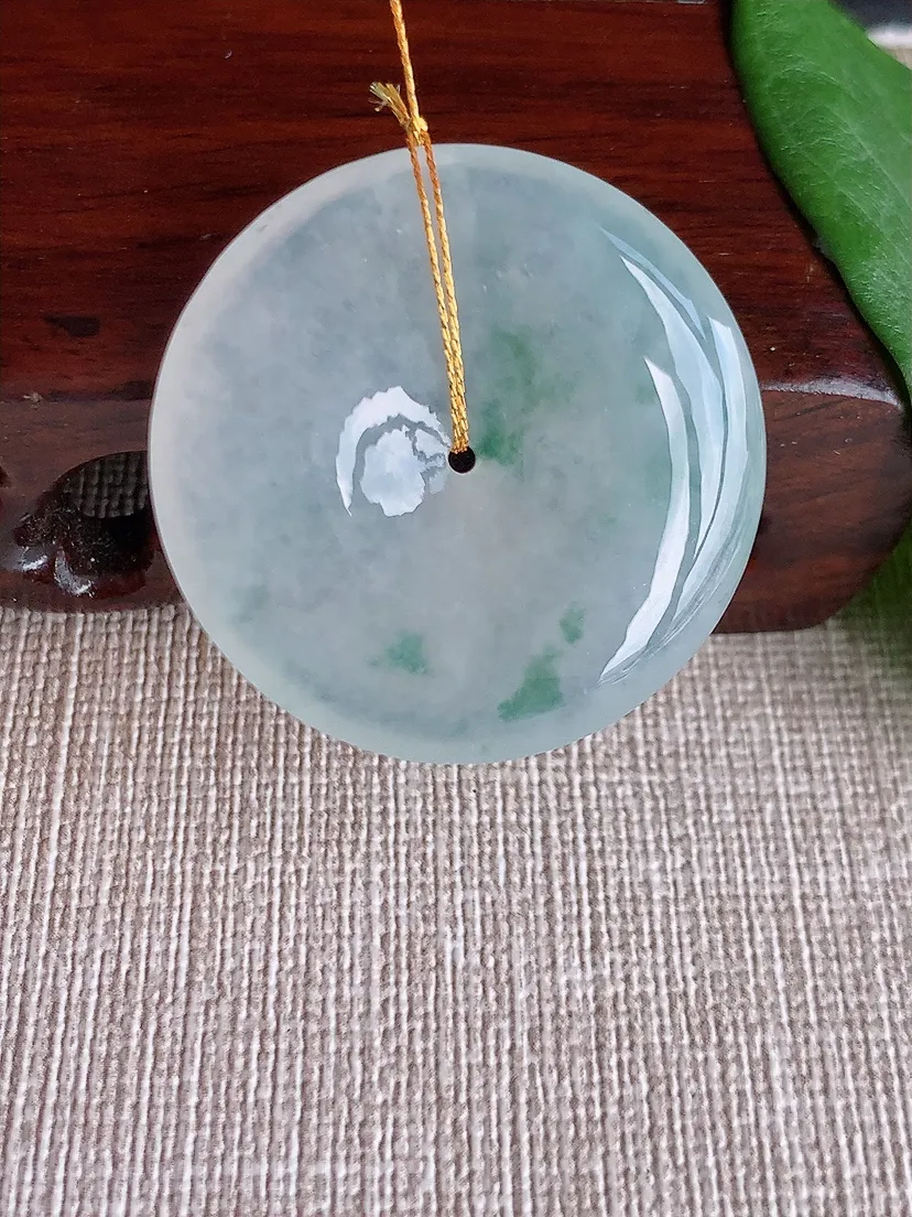 a货翡翠老坑冰种飘花平安扣吊坠  尺寸33.5×5.7mm 重量14.00g 0522