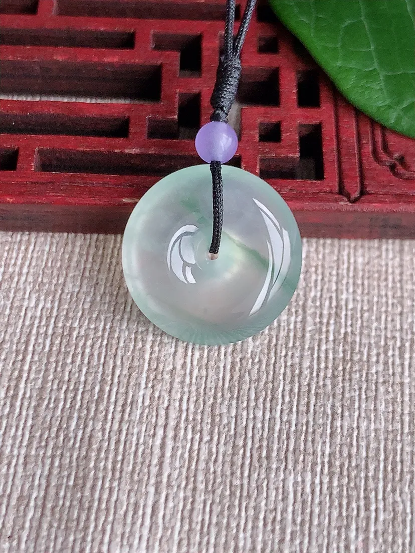天然A货翡翠飘花平安扣吊坠尺寸18×5m量3.43g 0522