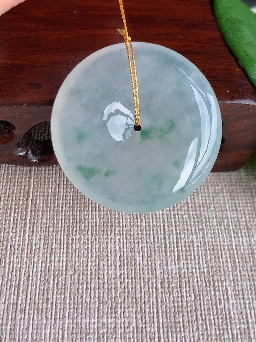 a货翡翠老坑冰种飘花平安扣吊坠  尺寸33.5×5.7mm 重量14.00g 0522