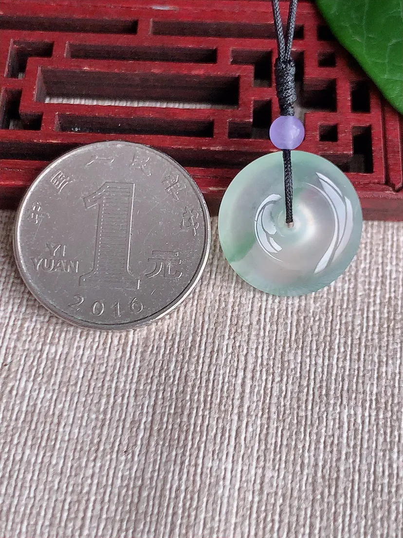 天然A货翡翠飘花平安扣吊坠尺寸18×5m量3.43g 0522