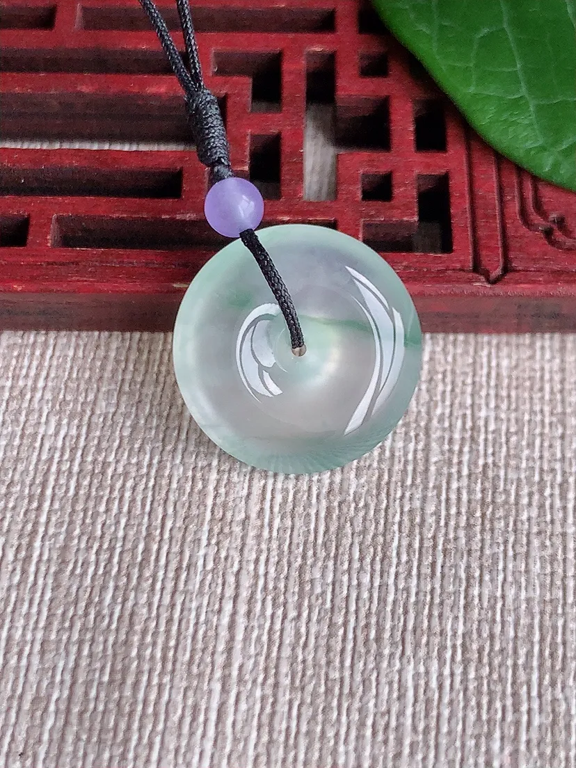 天然A货翡翠飘花平安扣吊坠尺寸18×5m量3.43g 0522