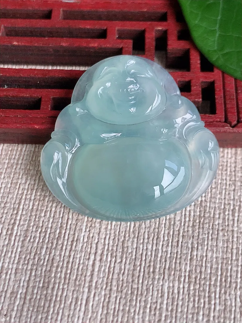 a货翡翠老坑冰种晴水佛公吊坠  尺寸30.6×31.7×6.2mm 重量9.47g 0522