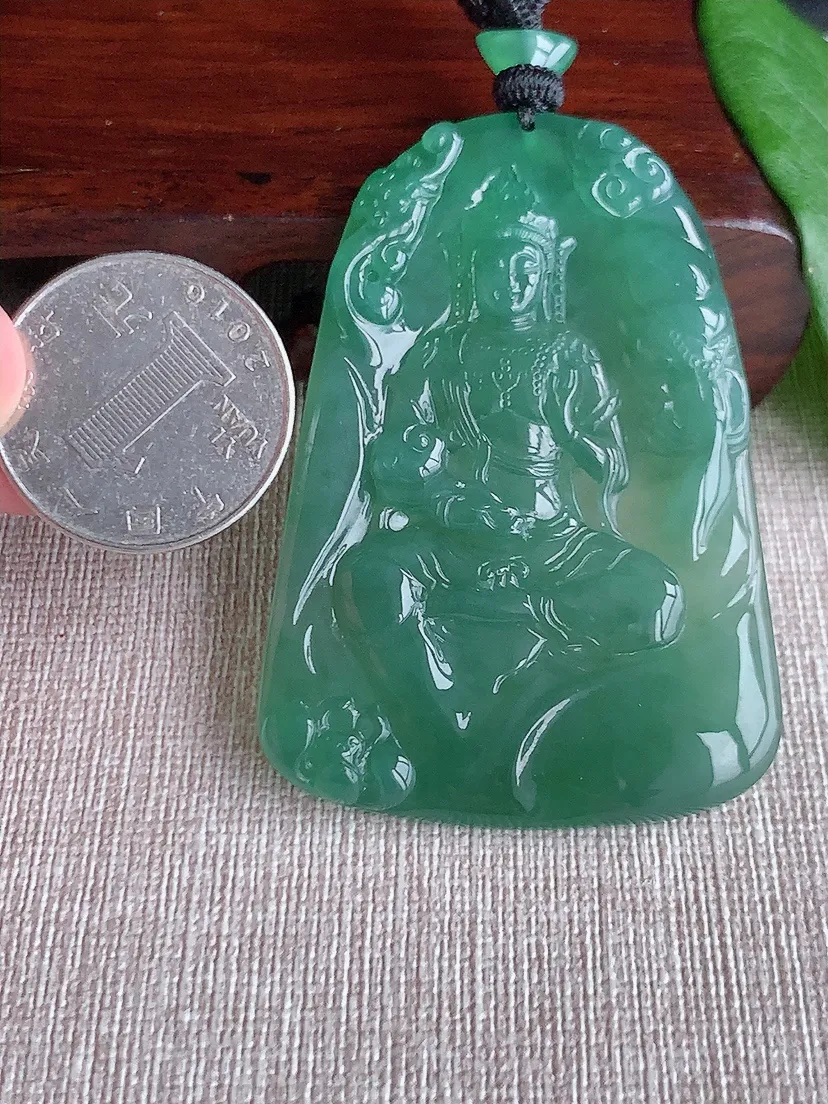天然A货翡翠晴水普贤菩萨吊坠尺寸61×42.3×5.4m量34.48g 0523