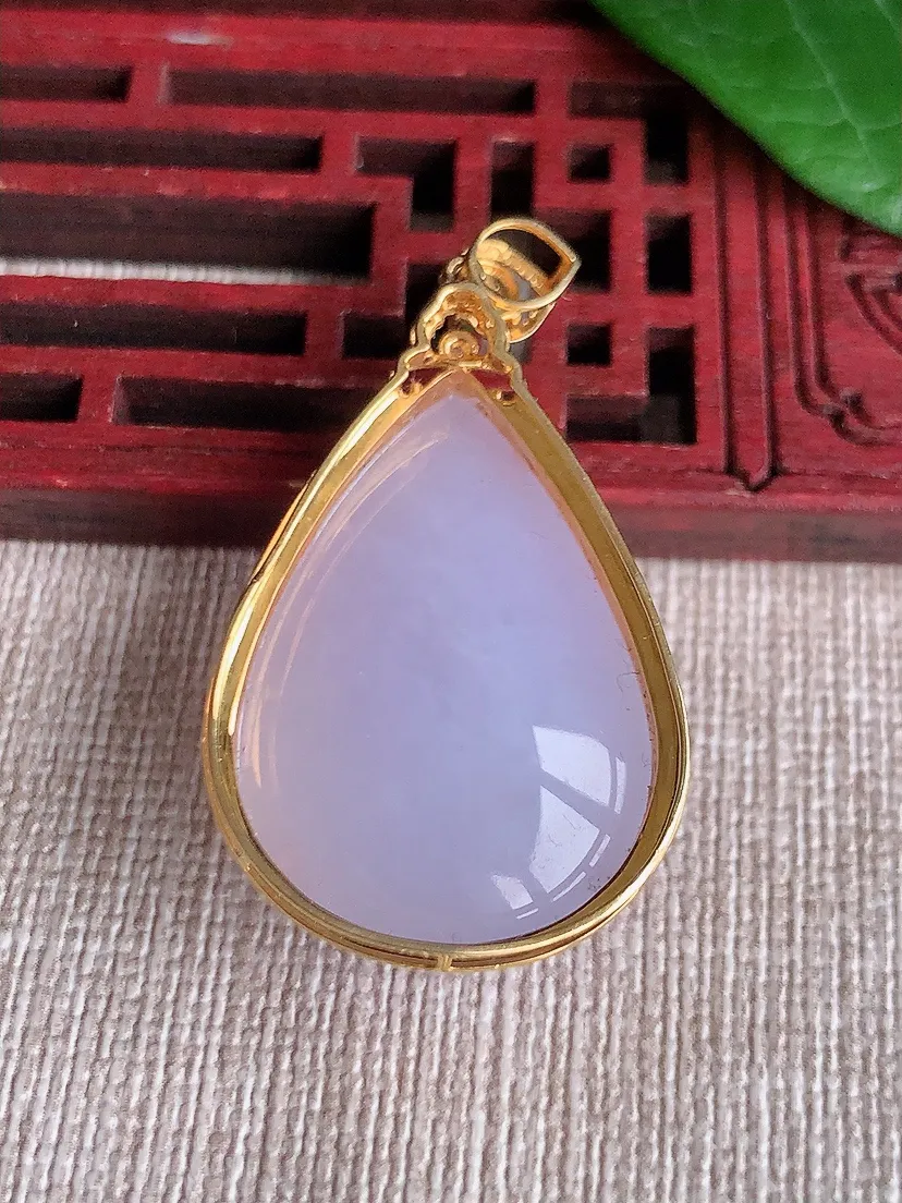 天然A货翡翠18K金伴紫罗兰水滴吊坠尺寸40.3×22×11.2裸石28.5×19.7m量10.30