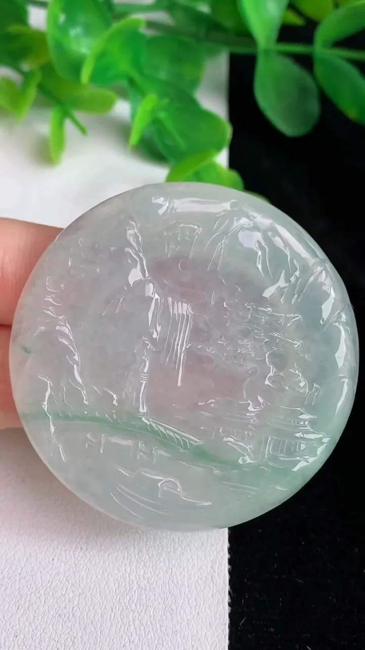 天然A货翡翠山水牌吊坠，尺寸51.6-5.8，重量:31.26g
5月24日