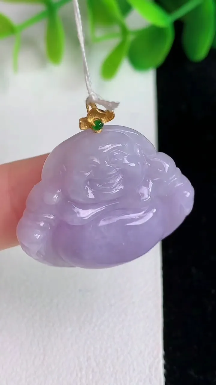 天然A货翡翠k金紫罗兰佛公吊坠，尺寸23.7-28.8-5.6，重量:6.72g
5月26日