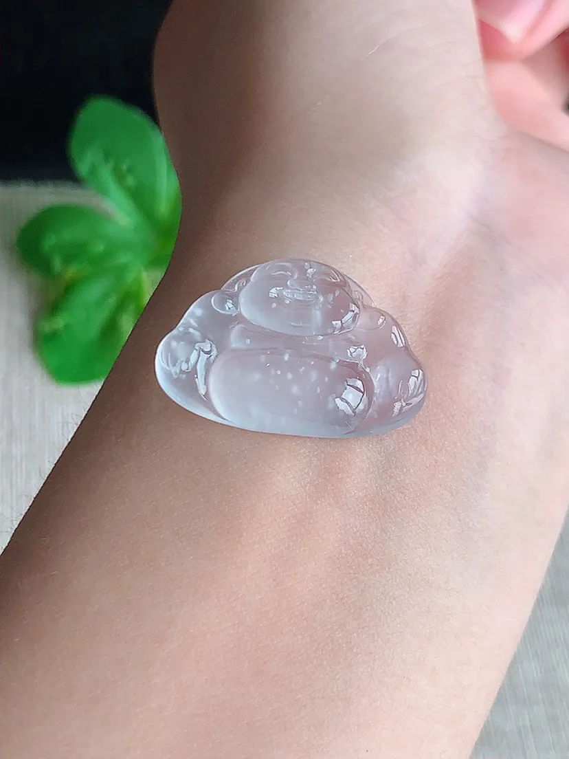 天然A货翡翠白月光木那雪花棉一刀切佛公镶嵌件尺寸17.5×26×4.6m量3.73g 0527