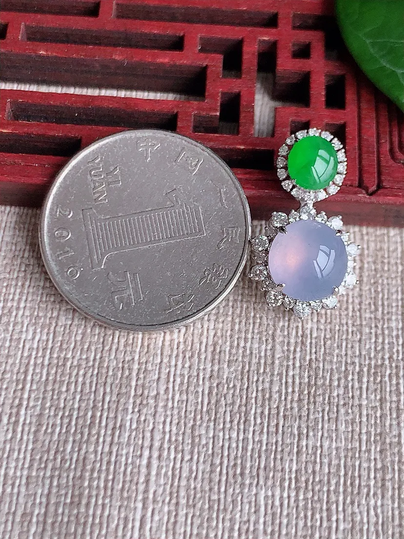 天然A货翡翠18K金伴阳绿紫罗兰蛋面吊坠 尺寸22×12.7×9裸石8.8m量2.97g 0527