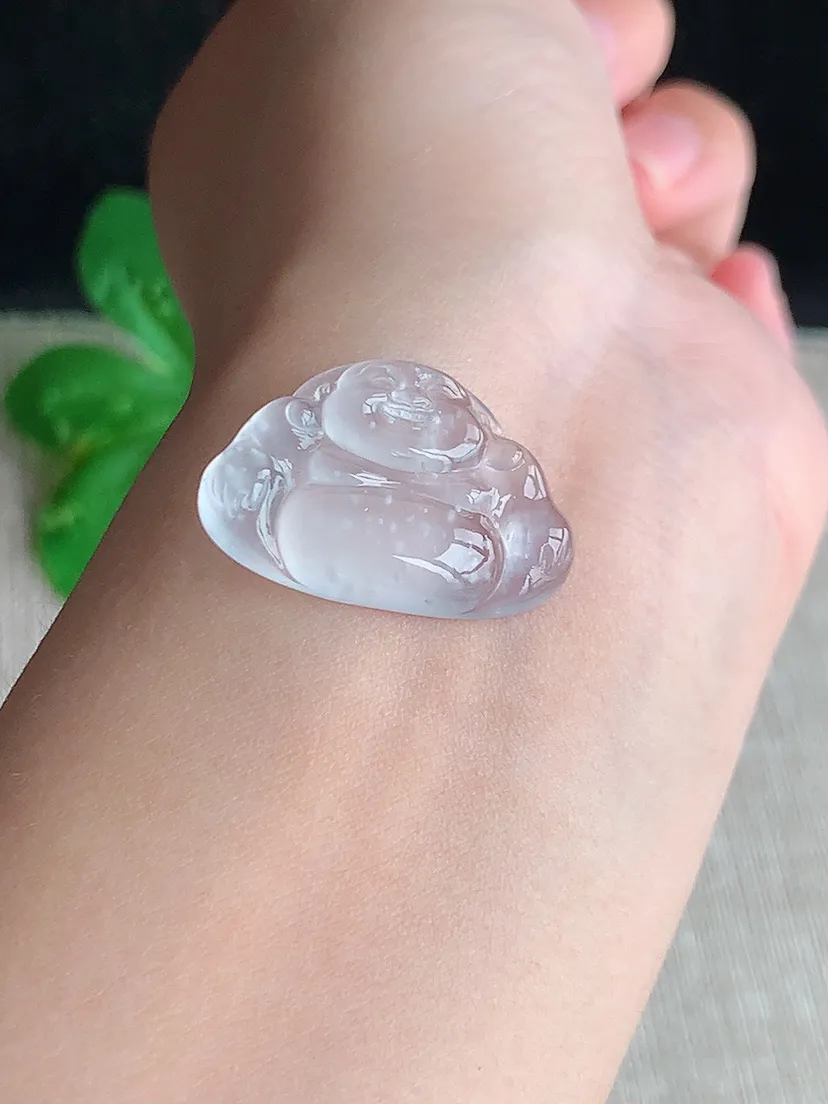天然A货翡翠白月光木那雪花棉一刀切佛公镶嵌件尺寸17.5×26×4.6m量3.73g 0527