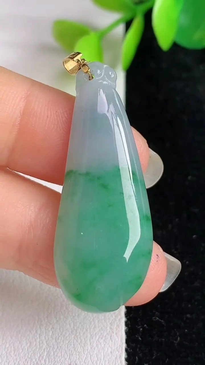 天然A货翡翠福瓜吊坠，尺寸39.2-15.6-4.8，重量:5.66g
5月29日