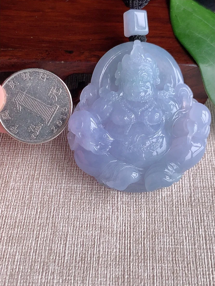天然A货翡翠紫罗兰黄财神吊坠尺寸50×45×11.2m量46.38g 0530
