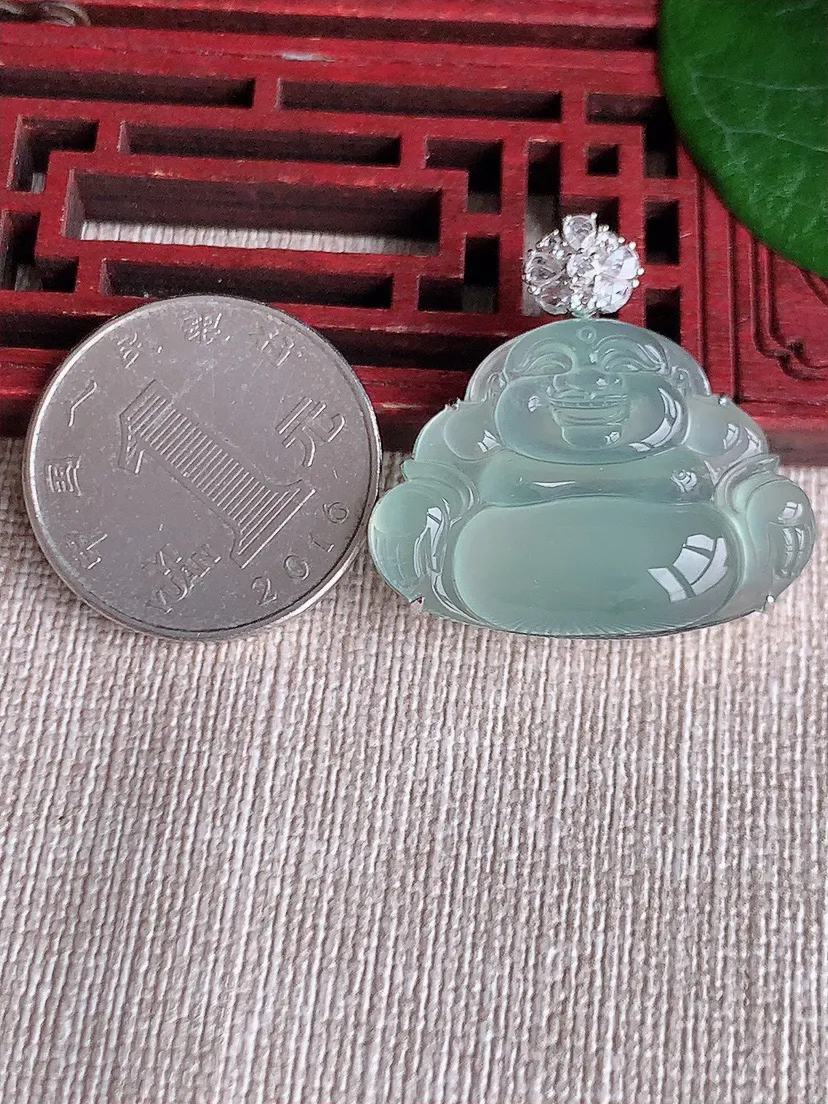 天然A货翡翠18K金伴晴水佛公吊坠尺寸29.2×21.2×30.4×9.4m量8.09g 0530