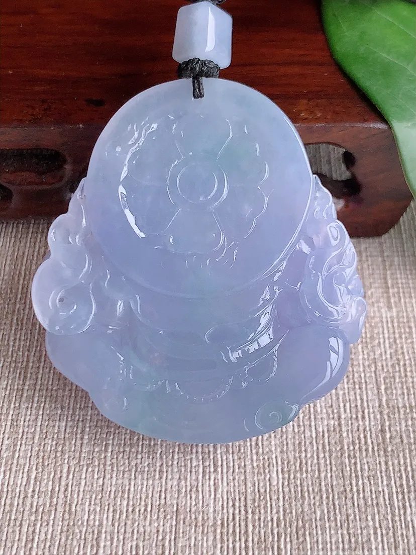 天然A货翡翠紫罗兰黄财神吊坠尺寸50×45×11.2m量46.38g 0530