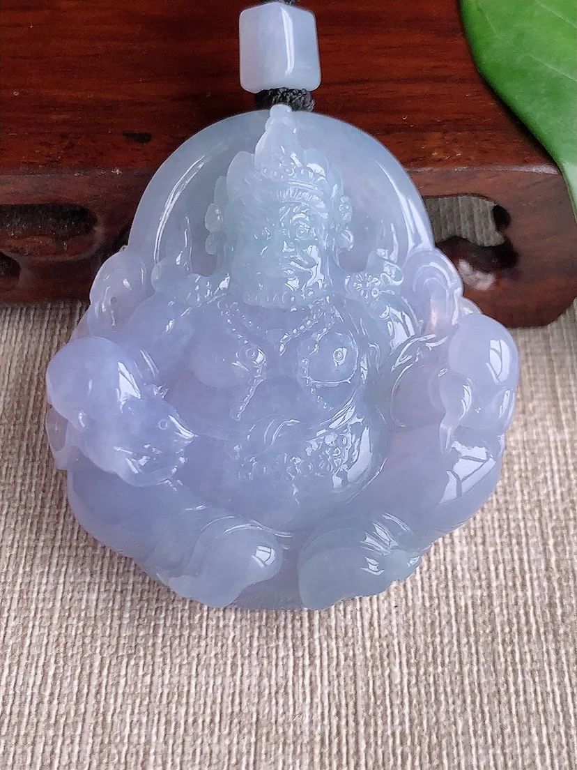 天然A货翡翠紫罗兰黄财神吊坠尺寸50×45×11.2m量46.38g 0530