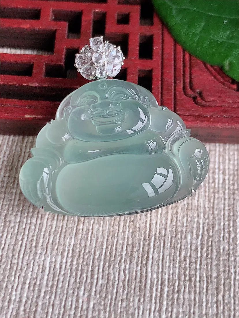 天然A货翡翠18K金伴晴水佛公吊坠尺寸29.2×21.2×30.4×9.4m量8.09g 0530