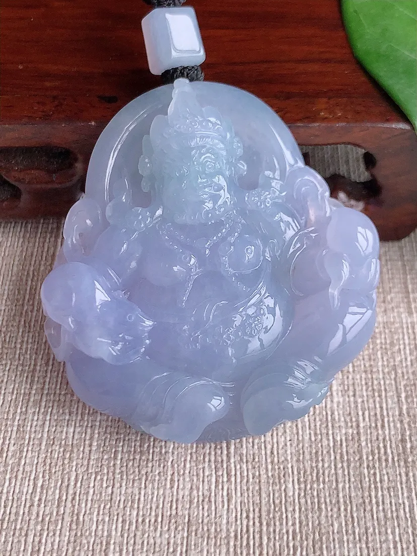 天然A货翡翠紫罗兰黄财神吊坠尺寸50×45×11.2m量46.38g 0530