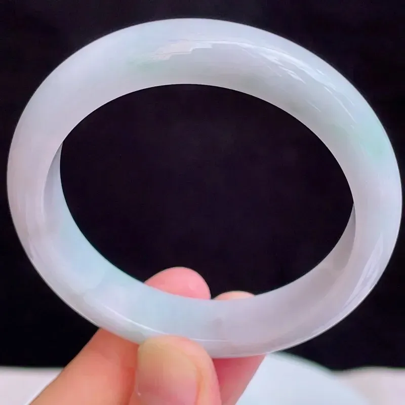 55圈有种有色天然翡翠A货淡紫玉手镯好种水春彩水润手镯56.21g