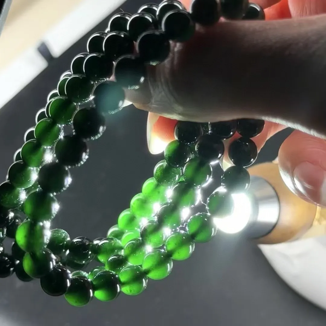 精品墨翠手链 打灯通透 油性十足