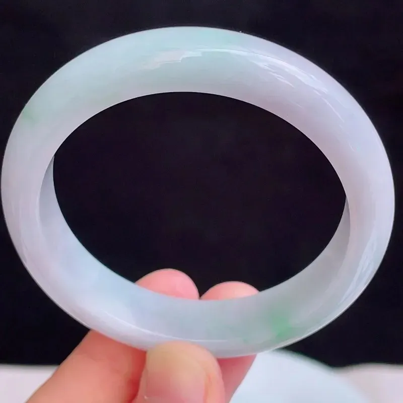 55圈有种有色天然翡翠A货淡紫玉手镯好种水春彩水润手镯56.21g