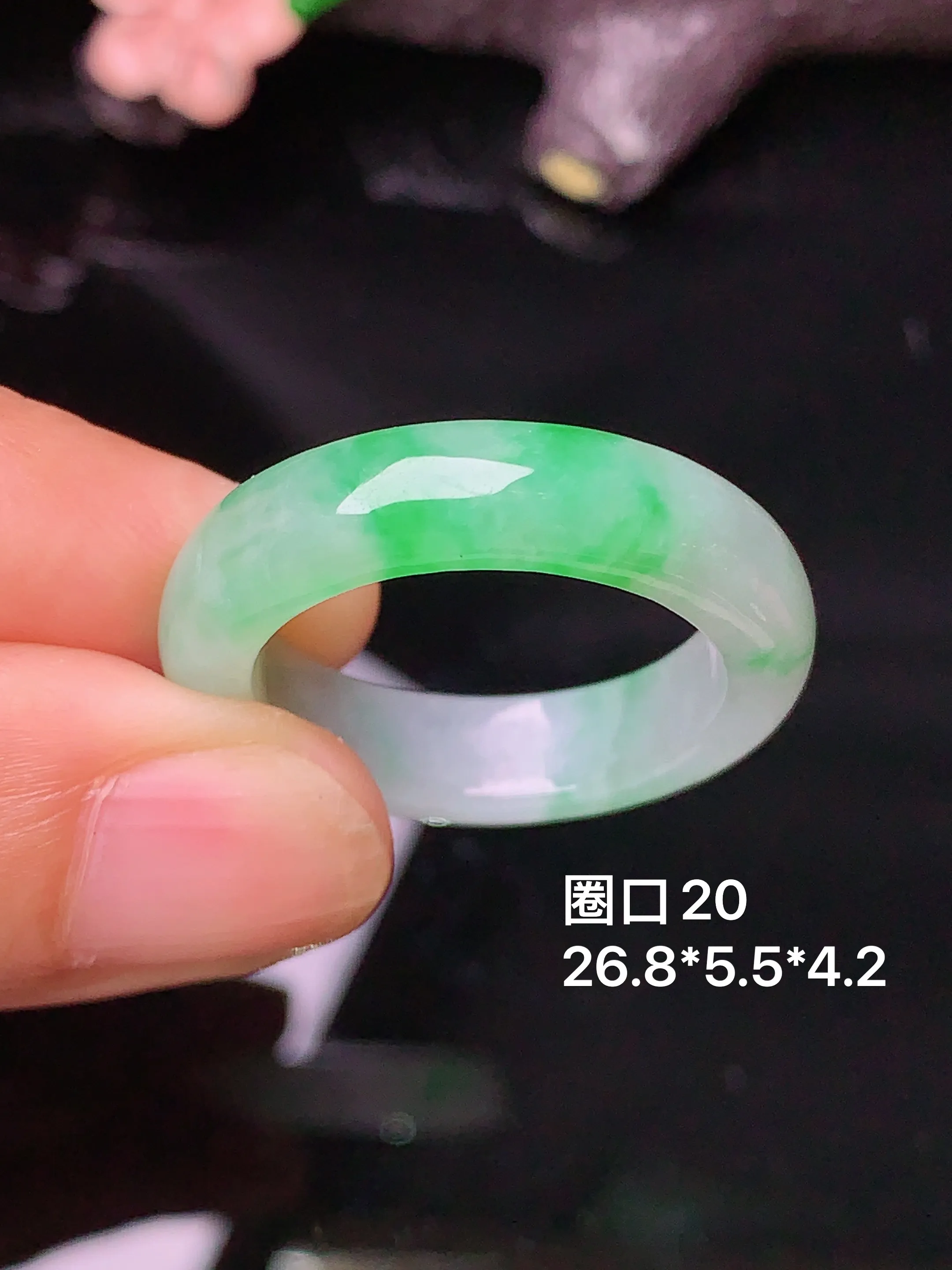 飘绿平安环吊坠 玉质细腻 色泽清新艳丽 圈口20整体尺寸26.8*5.5*4.2