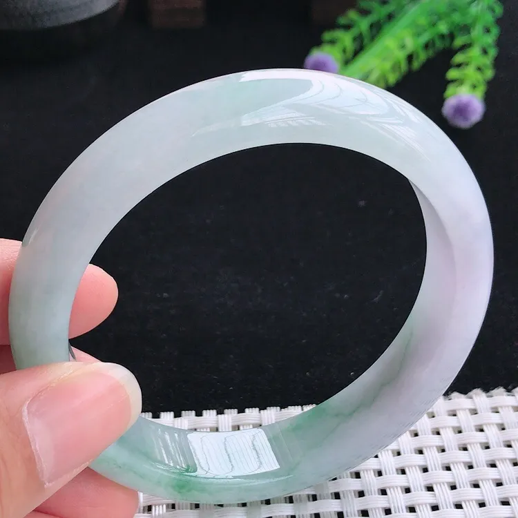 自然光61大圈口老坑冰胶水灵冰飘花手镯翡翠玉镯尺寸61/13.2/8.4