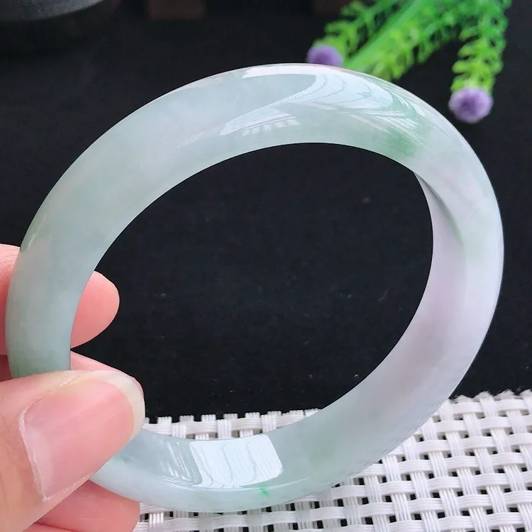 自然光61大圈口老坑冰胶水灵冰飘花手镯翡翠玉镯尺寸61/13.2/8.4