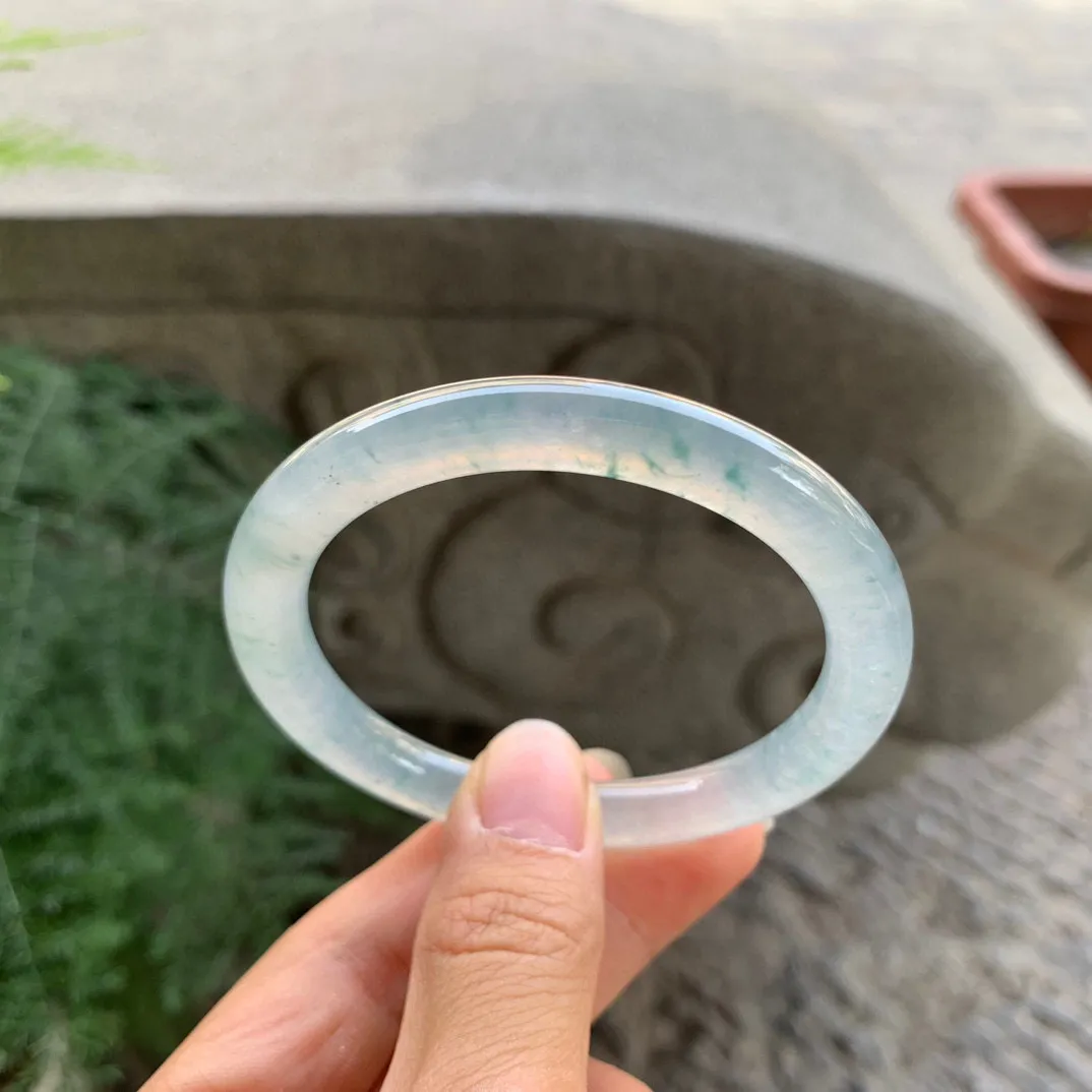 圈口 54.5-6.9【高冰飘花圆条手镯】圆条54 55可戴