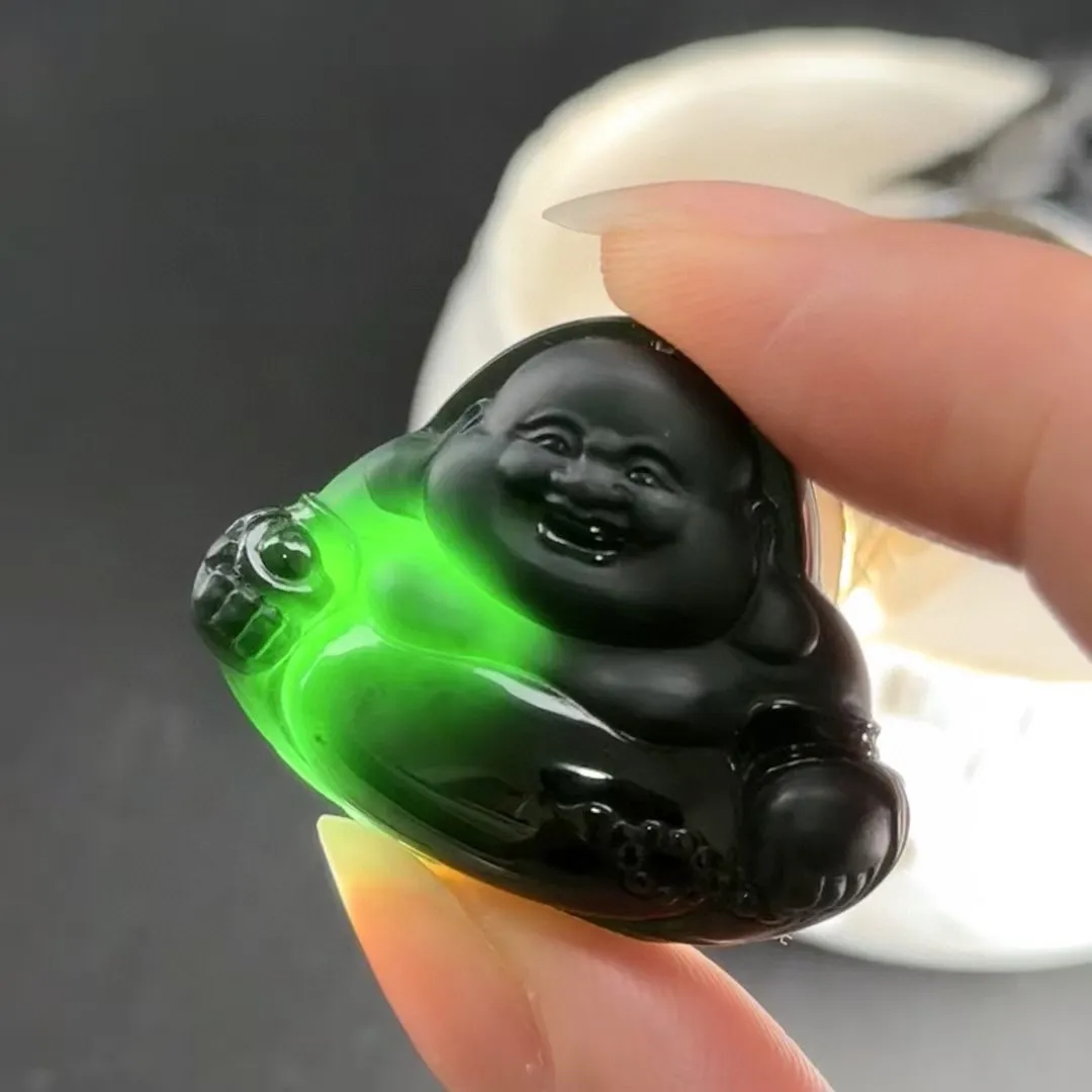 精品墨翠大肚佛 种好色正 黑度极好 打灯通透 饱满厚桩