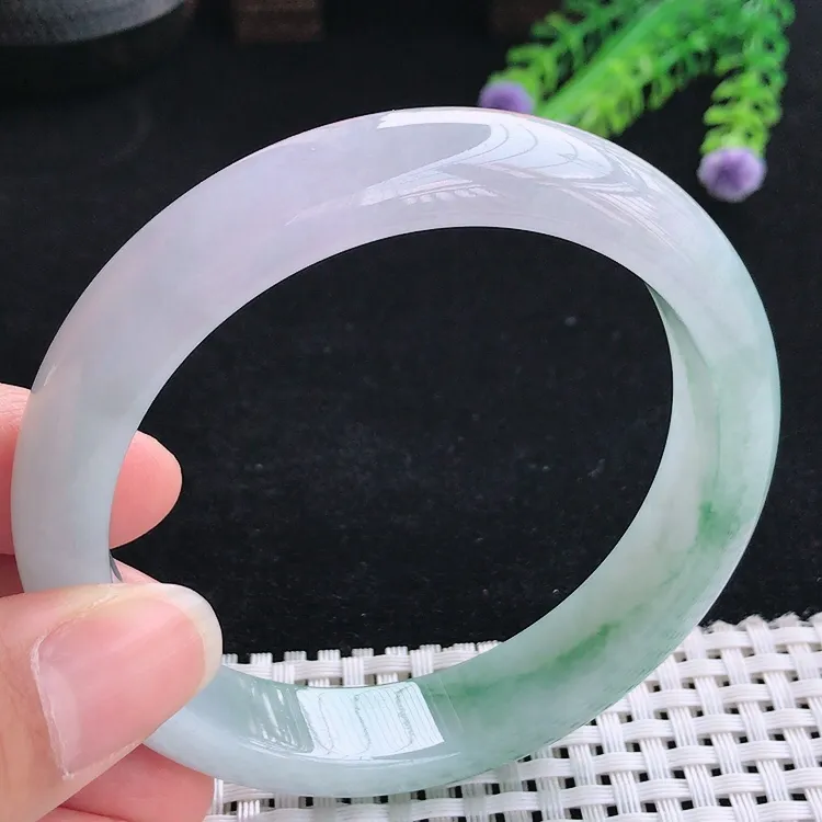 自然光61大圈口老坑冰胶水灵冰飘花手镯翡翠玉镯尺寸61/13.2/8.4