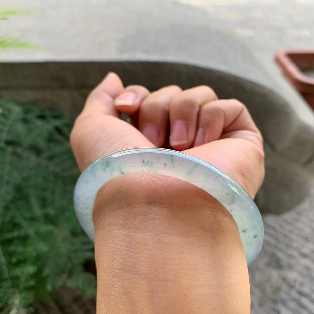 圈口 54.5-6.9【高冰飘花圆条手镯】圆条54 55可戴