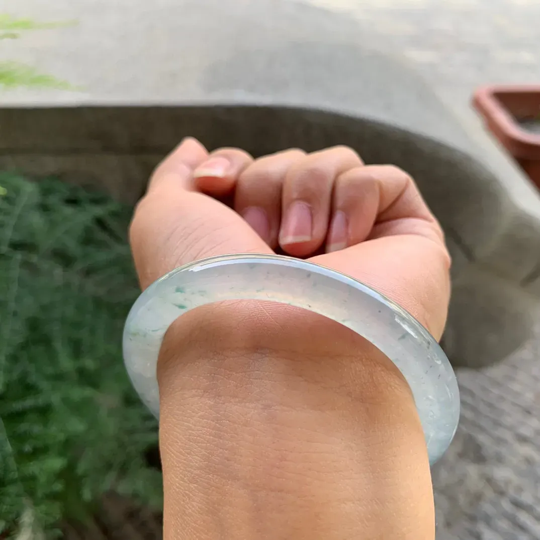 圈口 54.5-6.9【高冰飘花圆条手镯】圆条54 55可戴