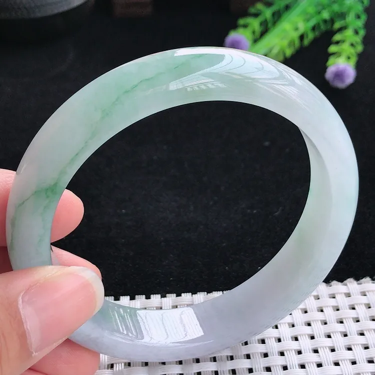 自然光61大圈口老坑冰胶水灵冰飘花手镯翡翠玉镯尺寸61/13.2/8.4