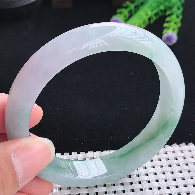 自然光61大圈口老坑冰胶水灵冰飘花手镯翡翠玉镯尺寸61/13.2/8.4