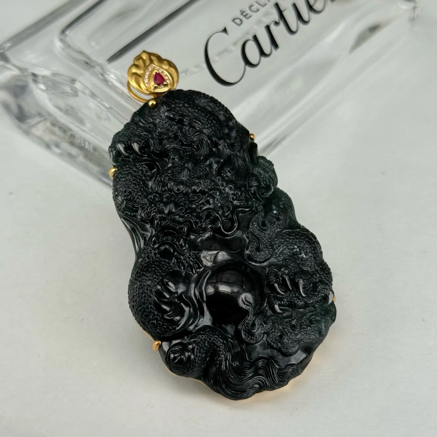 精品18k墨翠龙牌 种好色正 黑度好 打灯通透 油性十足