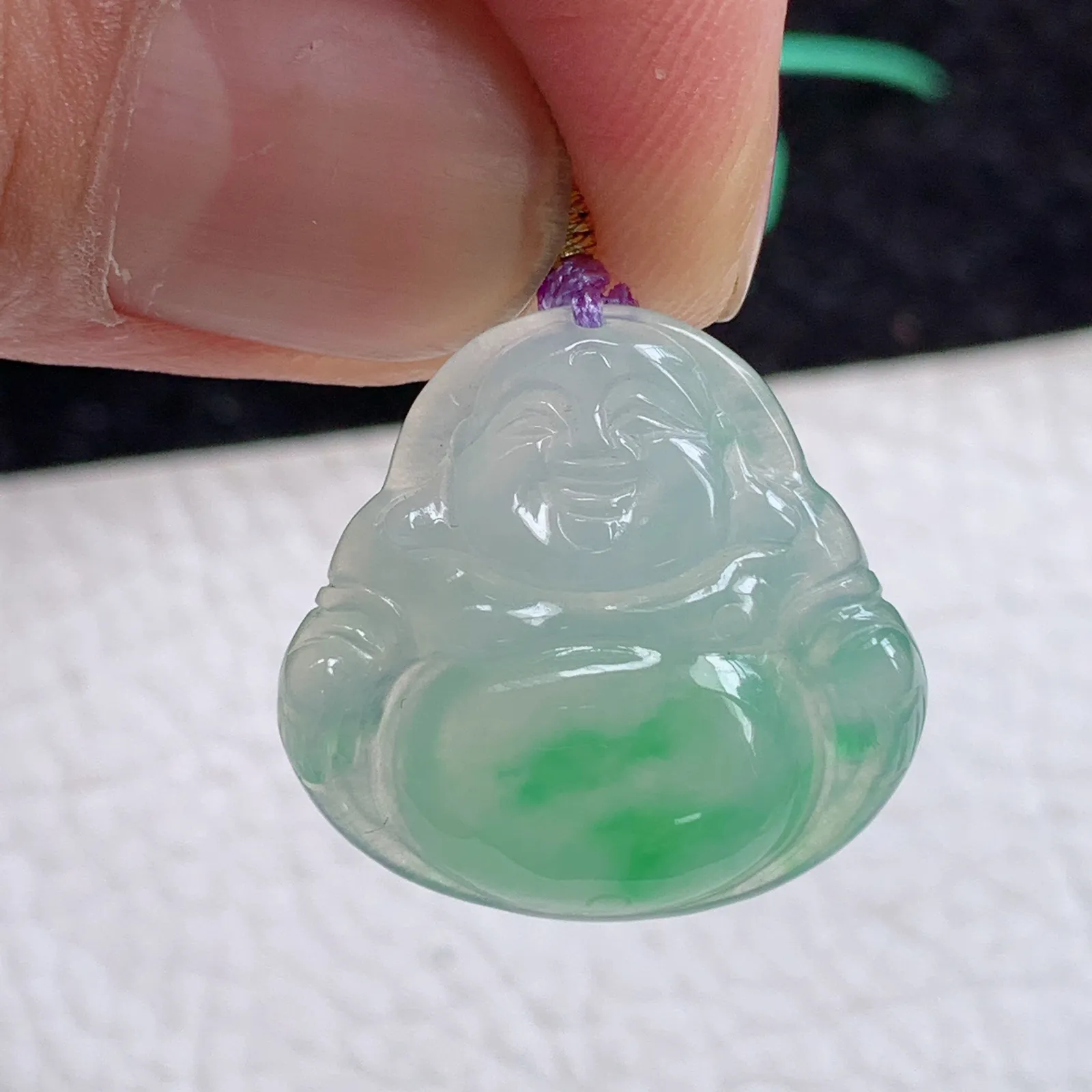 mf 实拍23*23.8*5.6缅甸A货翡翠冰阳佛公 开心佛玉吊坠
