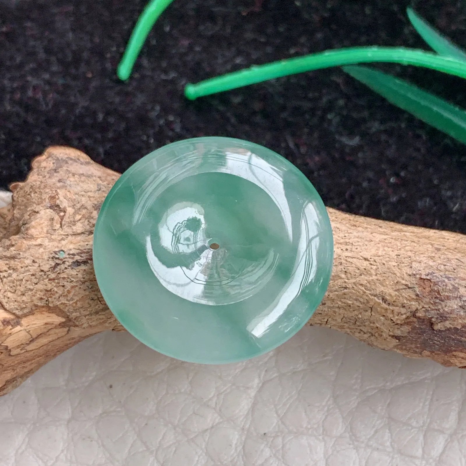 kh实拍20.5*4翡翠A货冰飘花别致小平安扣 玉扣玉吊坠