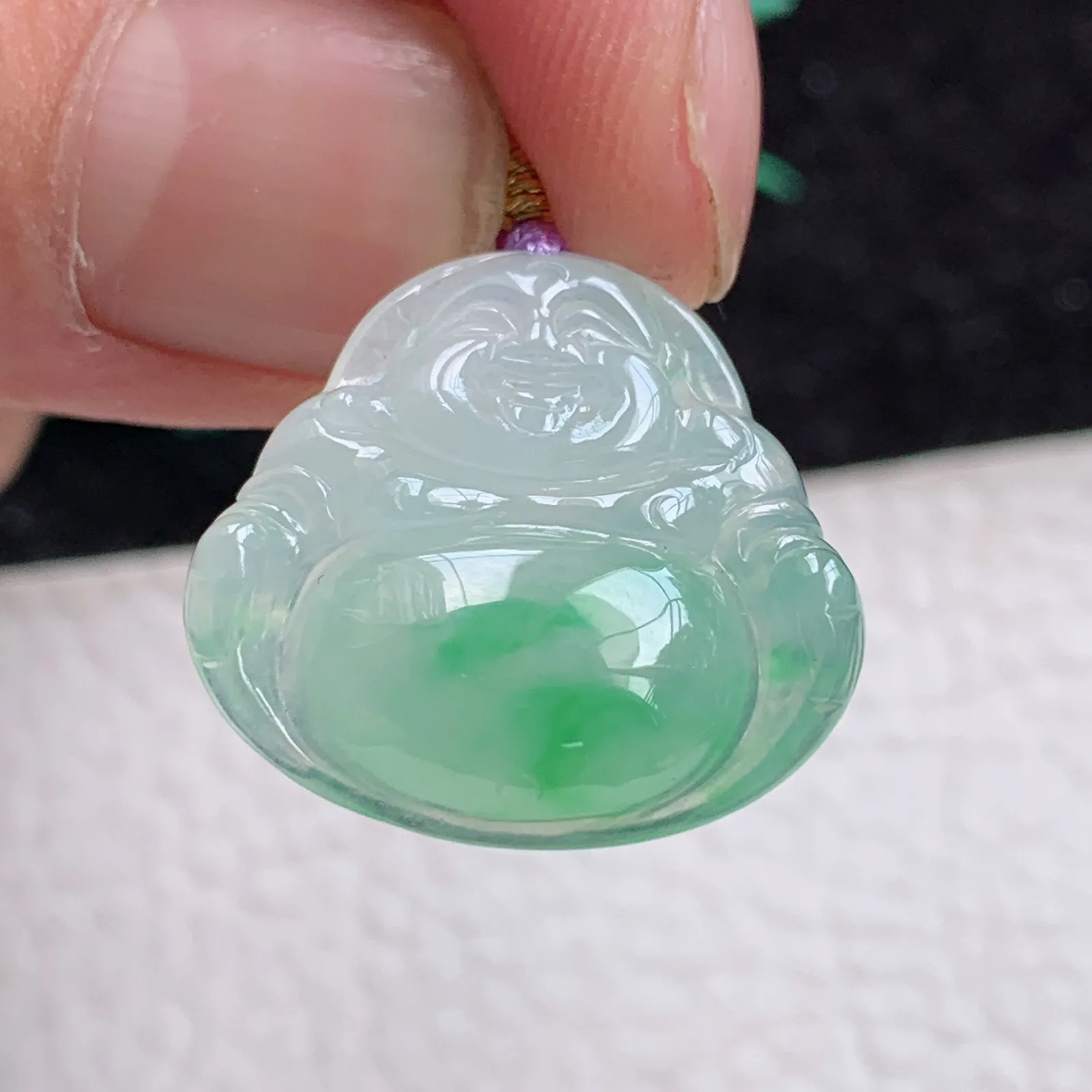 mf 实拍23*23.8*5.6缅甸A货翡翠冰阳佛公 开心佛玉吊坠