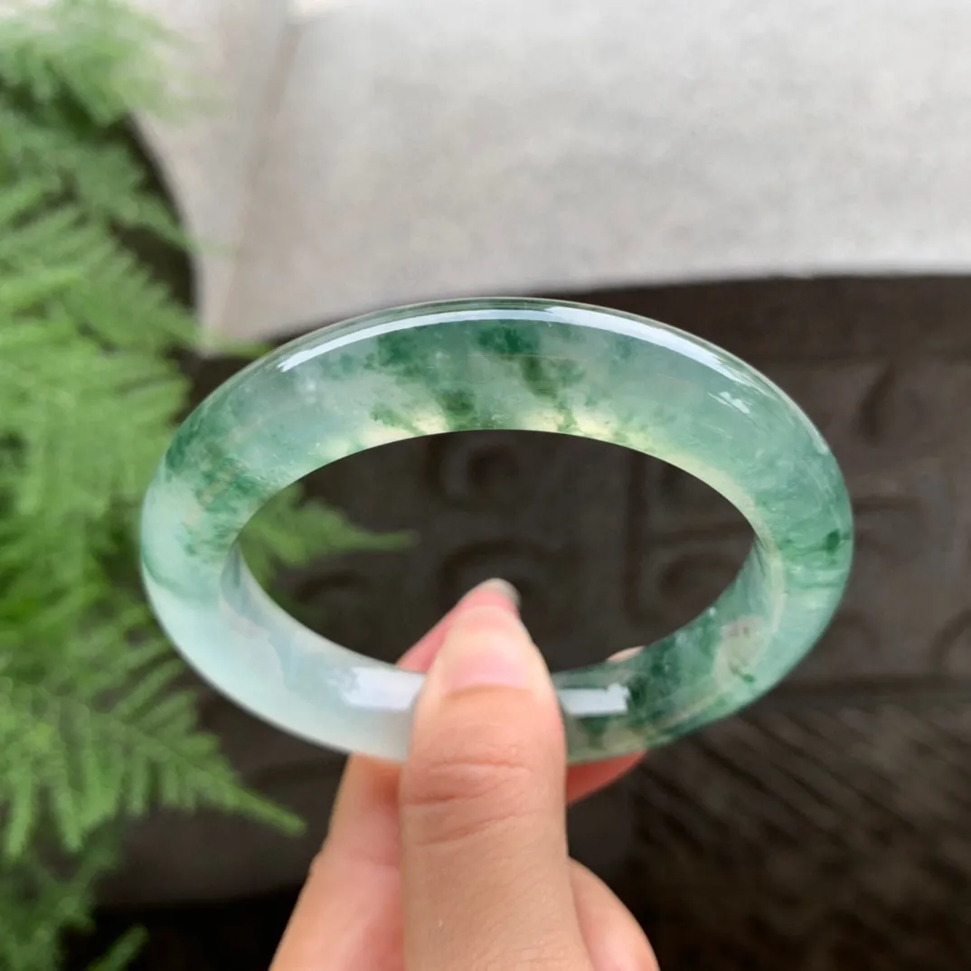 圈口 56.4-11.2-9.5【玻璃种飘花正圈手镯】正圈56 57可戴