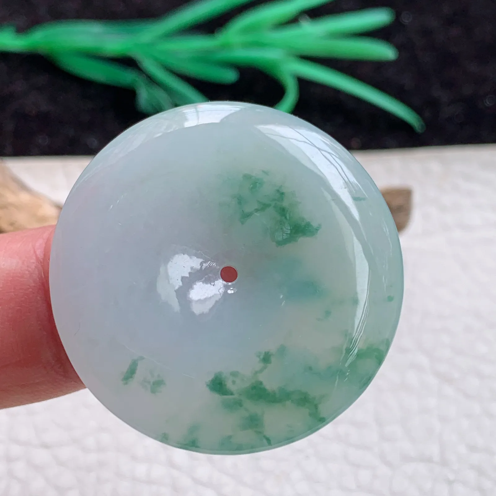 zz自然光36*5.5缅甸A货翡翠冰飘花大平安扣吊坠 怀古玉扣 飘花灵动玉质细腻