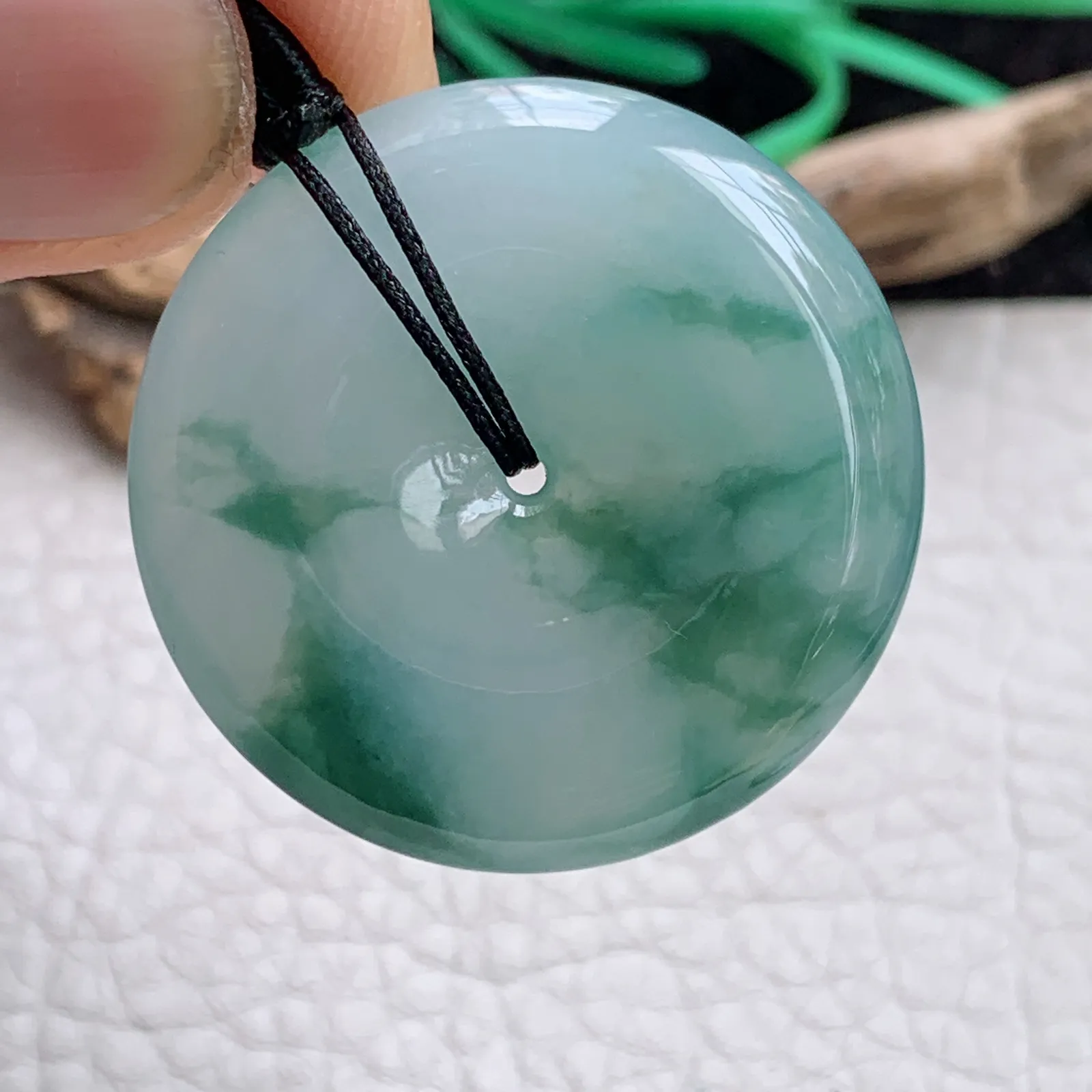 zz自然光32.8*6.2缅甸A货翡翠飘花平安扣吊坠 怀古玉扣