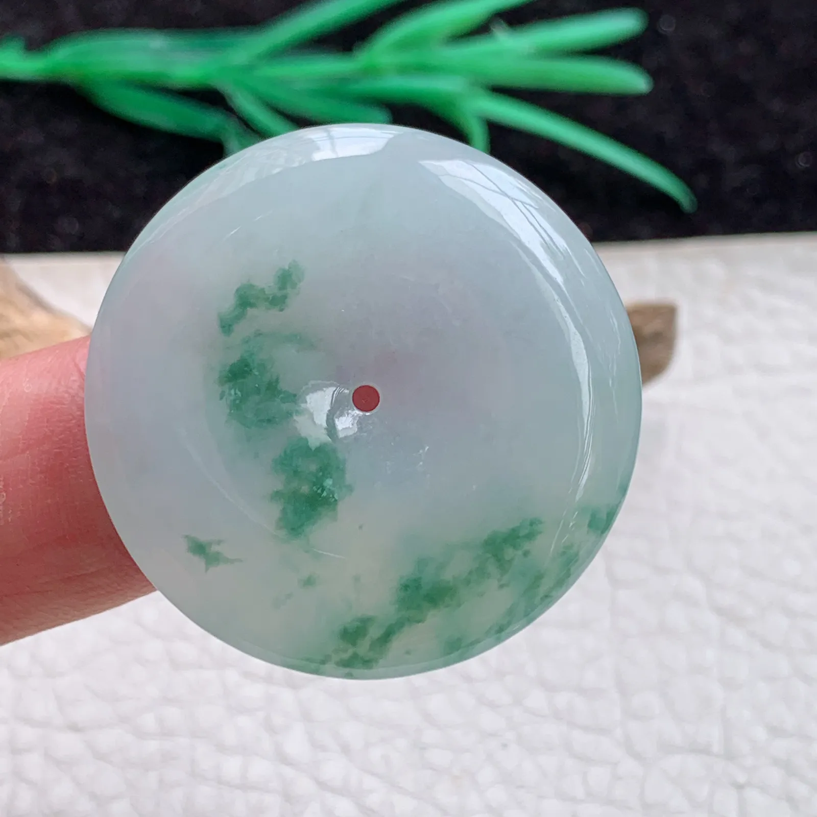 zz自然光36*5.5缅甸A货翡翠冰飘花大平安扣吊坠 怀古玉扣 飘花灵动玉质细腻