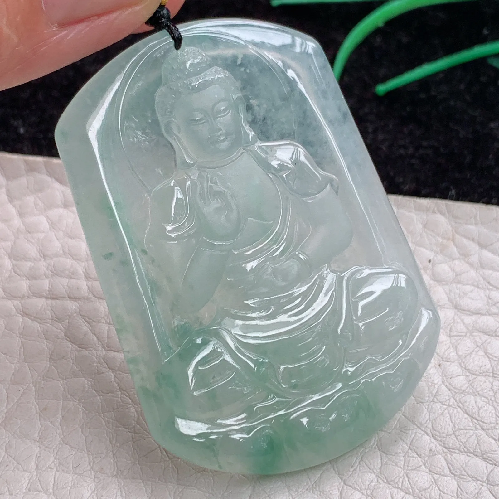 kh实拍51.6*36*5缅甸翡翠A货胶透飘花阿弥陀佛佛祖 佛主玉吊坠