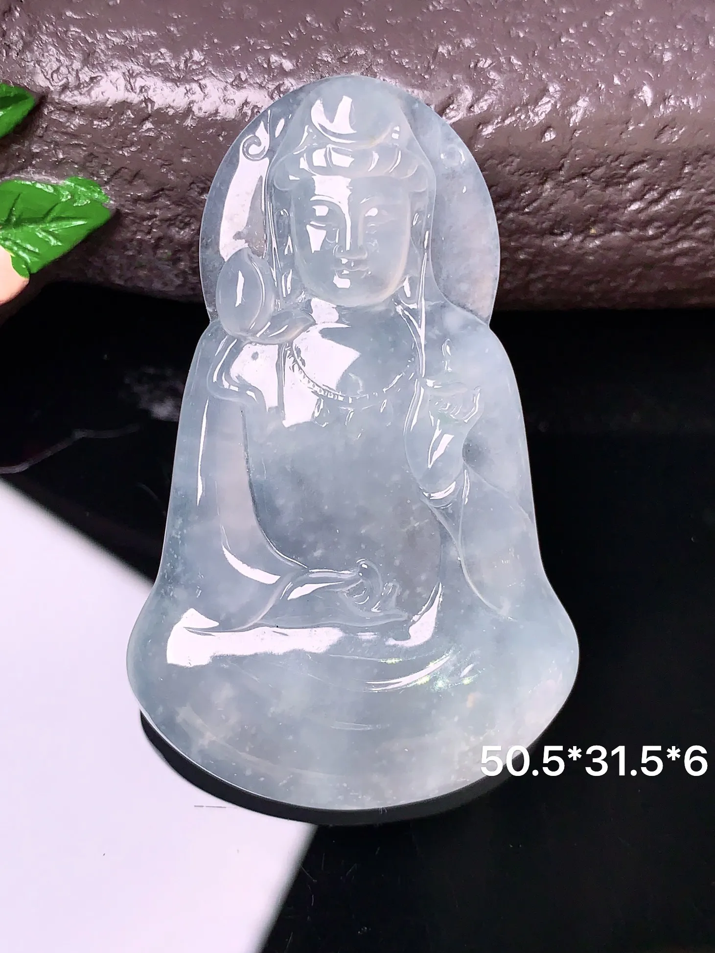 冰种观音吊坠 （大师作品）玉质细腻 色泽清新艳丽 整体尺寸50.5*31.5*6